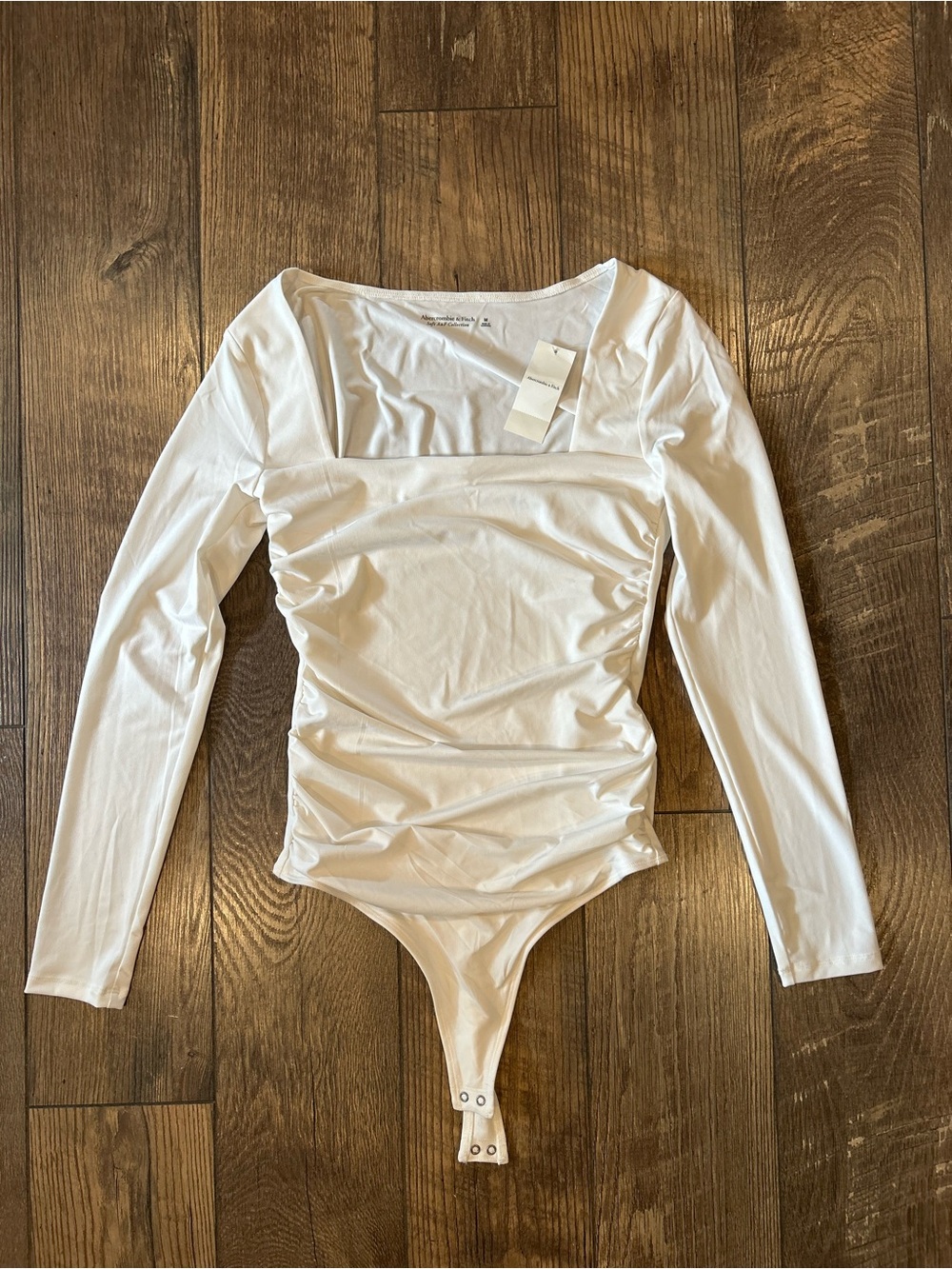 Abercrombie & Fitch White Long Sleeve Square Neck Bodysuit